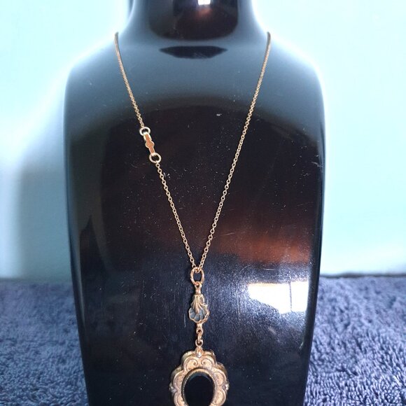 Rare Find Vintage CMC 12k Gold Filled Black Onyx Pendant & Necklace - Picture 8 of 9
